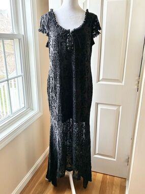Killstar Burnout Maxi Dress High Low with Lace-Up Scoop Neck Black Plus Size XXL